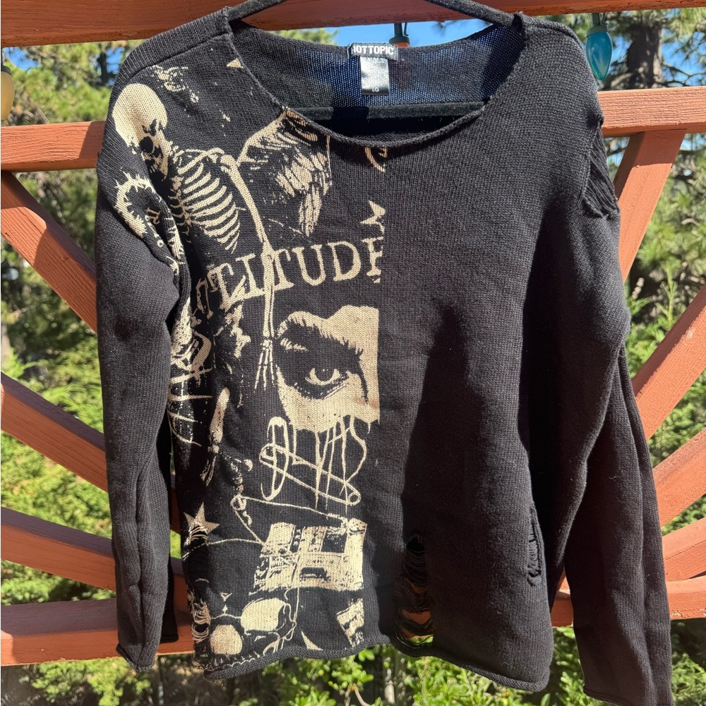 Hot Topic Punk Skeleton Face Split Destructed Lar… - image 3